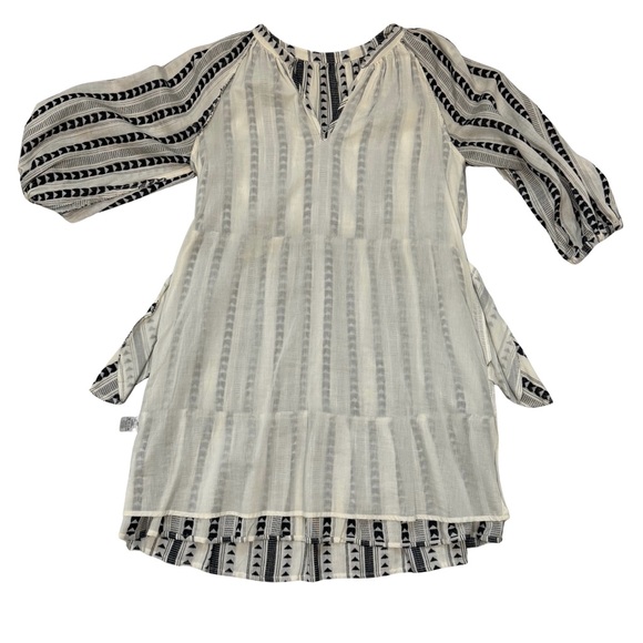 Evereve Black White Boho Stripe Tiered Peasant Dress Small 3/4 Sleeve Lined - Picture 4 of 8